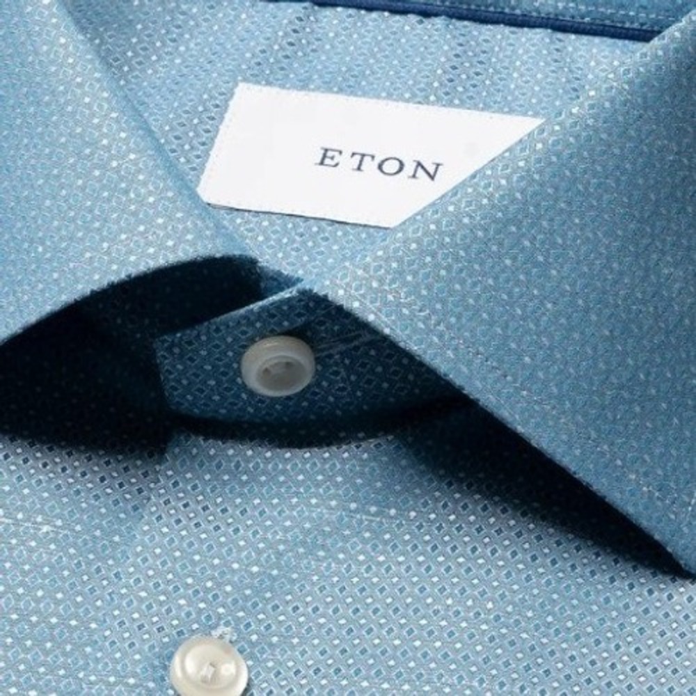 Eton Button Down Shirt Mens M Teal Cotton Linen Contemporary Fit 40 15 3/4